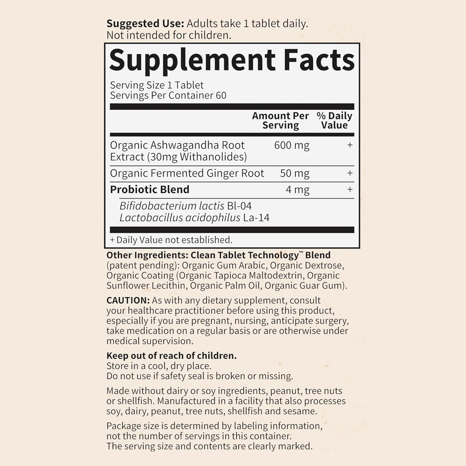 Adult Probiotic Tablets Organic Fermented Ginger Ashwagandha Root Extract Herbal Supplements for Digestion Mood Energy